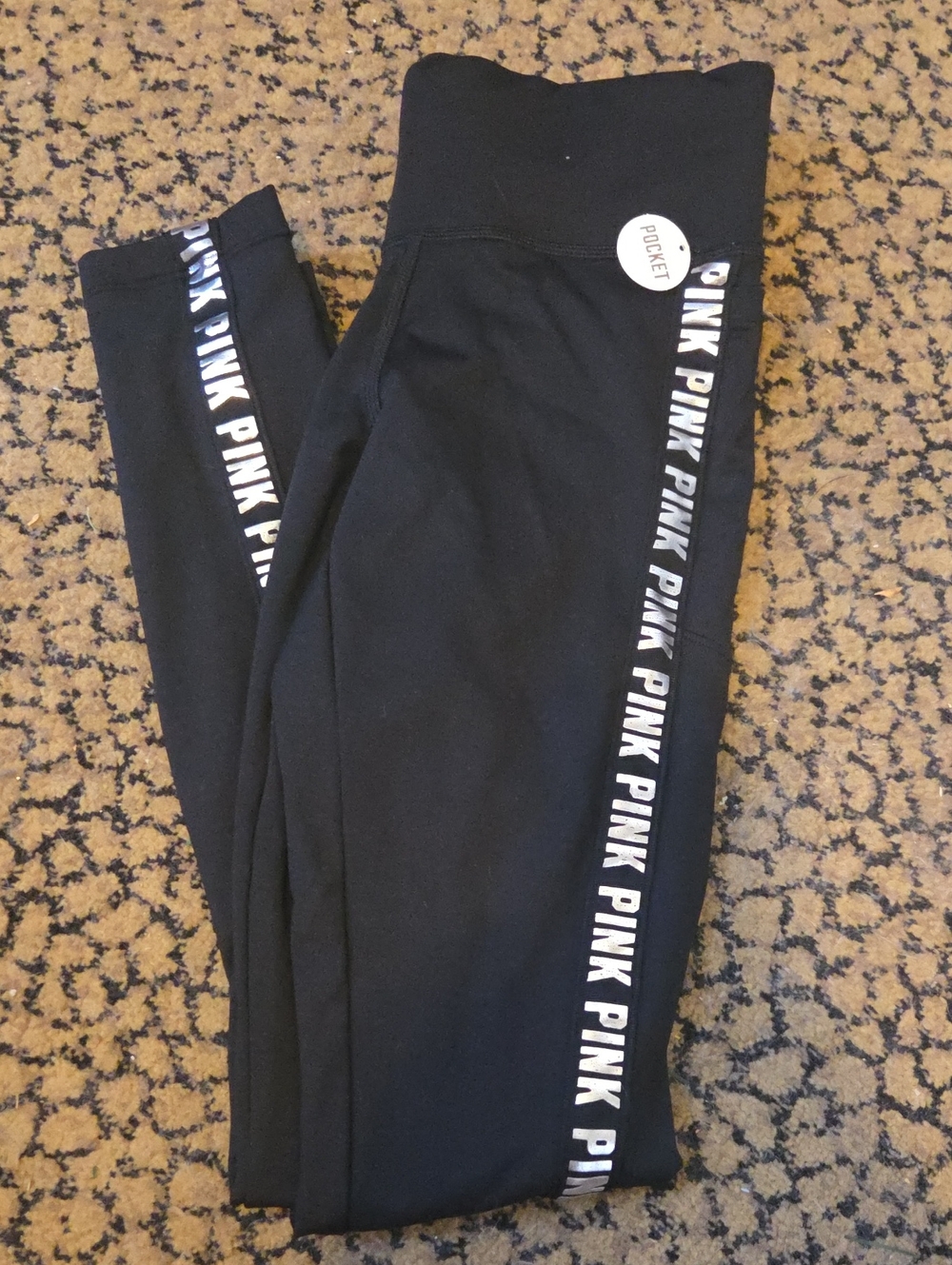 PINK Victoria's Secret Black Leggings with White Side Logo